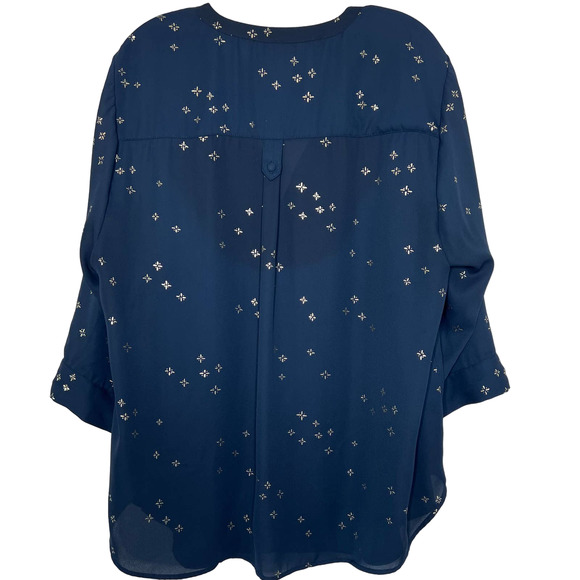 Torrid Women's Blouse Navy Blue - Silver Star Print Sheer Top Size 1 (1X/14-16) - Picture 2 of 10